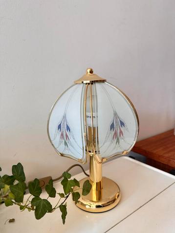 Tafellampje met glas en messing look jaren 80 beschikbaar voor biedingen