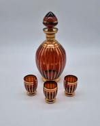 Boheemse Likeurset Amberkleurig Glas, 1940, Antiek en Kunst, Antiek | Glas en Kristal, Ophalen of Verzenden