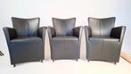 3 Zwarte lederen fauteuils - Bedrijfskwaliteit, Ophalen, Gebruikt, 75 tot 100 cm, Modern