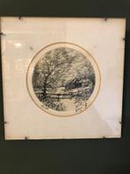Prachtig gesigneerde etsje in lijst en dubbele passe-partout, Antiek en Kunst, Ophalen of Verzenden