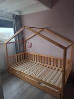 Houten kinderbed huismodel met lattenbodem en bedlade, Ophalen, 85 tot 100 cm, Zo goed als nieuw, Lattenbodem