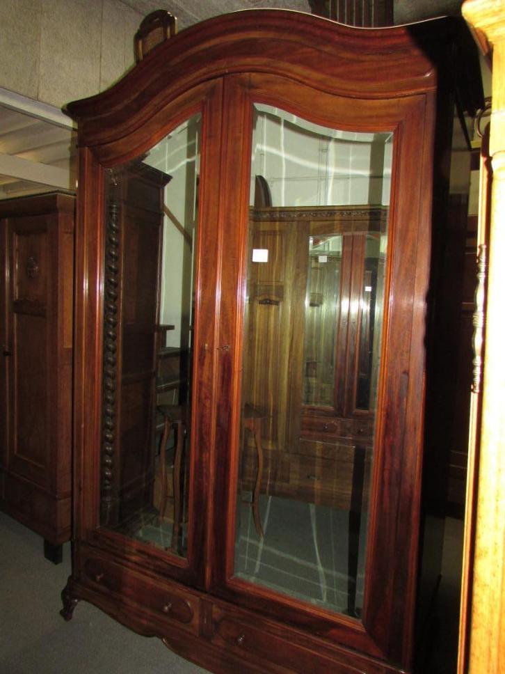 antieke mahonie  linnenkast hang/leg spiegeldeuren zeer mooi, Huis en Inrichting, Kasten | Kledingkasten, Zo goed als nieuw, 200 cm of meer