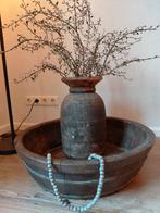 Olijfbak met vaas takken en decoratieketting, Huis en Inrichting, Woonaccessoires | Overige, Ophalen, Gebruikt