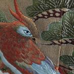 Antiek Japans zwart paneel natuurzijde vogel 140x125cm, Hobby en Vrije tijd, Stoffen en Lappen, Verzenden, 120 cm of meer, Zo goed als nieuw