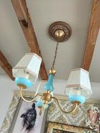 Brocante kroonluchter vintage messing hemels blauw klemkapje, Huis en Inrichting, Ophalen of Verzenden, Gebruikt, Metaal, Brocante