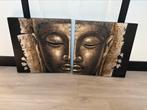 Schilderij tweeluik zwart goud Boeddha, Antiek en Kunst, Ophalen