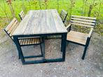 Tuinset zwart hout 4 stoelen tafel tuin aluminium Intratuin, Tuin en Terras, Tuinsets en Loungesets, Ophalen of Verzenden