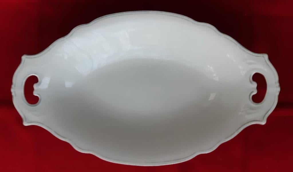 Antiek Jäger servies (wit met zilveren randje): schaal, Ophalen of Verzenden