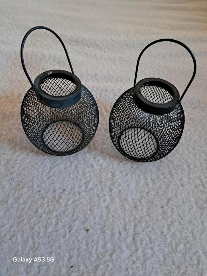 Set van 2 metalen kandelaars, Huis en Inrichting, Woonaccessoires | Kandelaars en Kaarsen, Gebruikt, Kandelaar, Minder dan 25 cm
