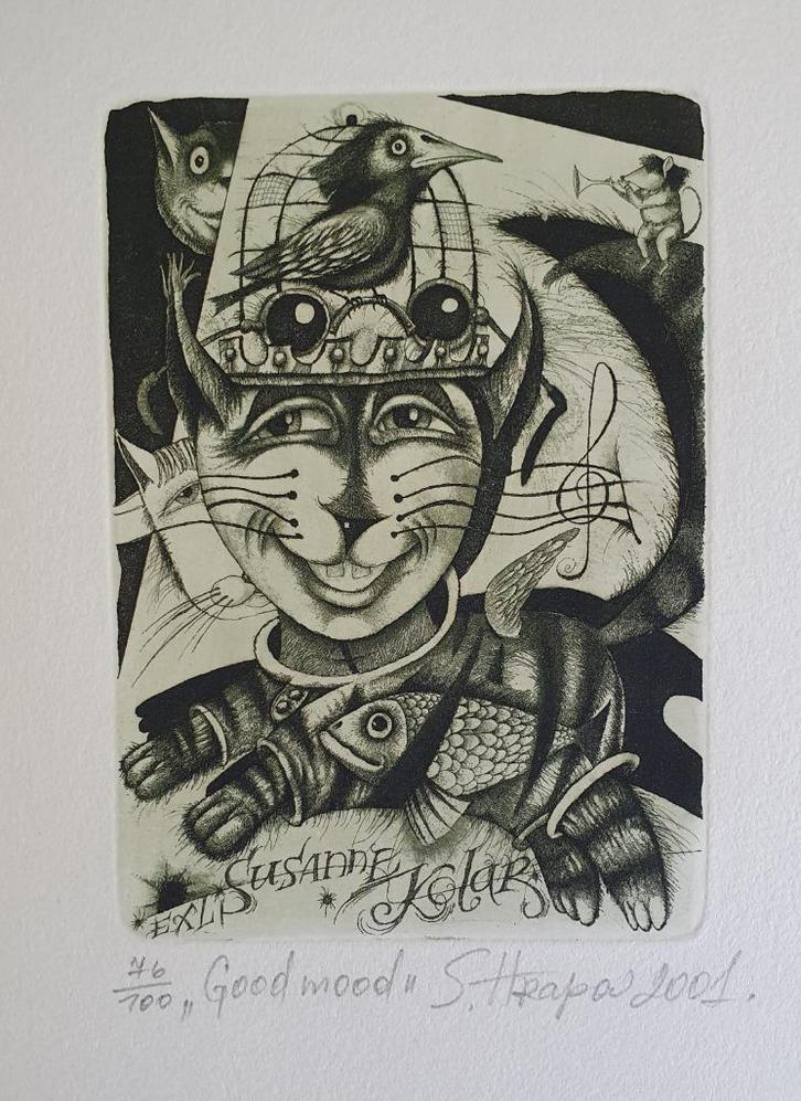 Exlibris / Ex libris S. Hrapov, Good mood, Antiek en Kunst, Kunst | Etsen en Gravures, Verzenden