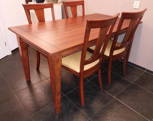 kersenhout eethoek eettafel 4 stoelen leer 160/ 90, Huis en Inrichting, Complete eetkamers, Gebruikt, 4 tot 6 stoelen, Ophalen