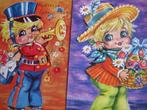2 Vintage Kinder Kaarten - Trompet & Bloemen, Verzenden, 1960 tot 1980, Ongelopen, Kinderen