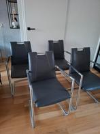 4 Antraciet Eetkamerstoelen met armleuning, Ophalen, Gebruikt, Metaal, Vier