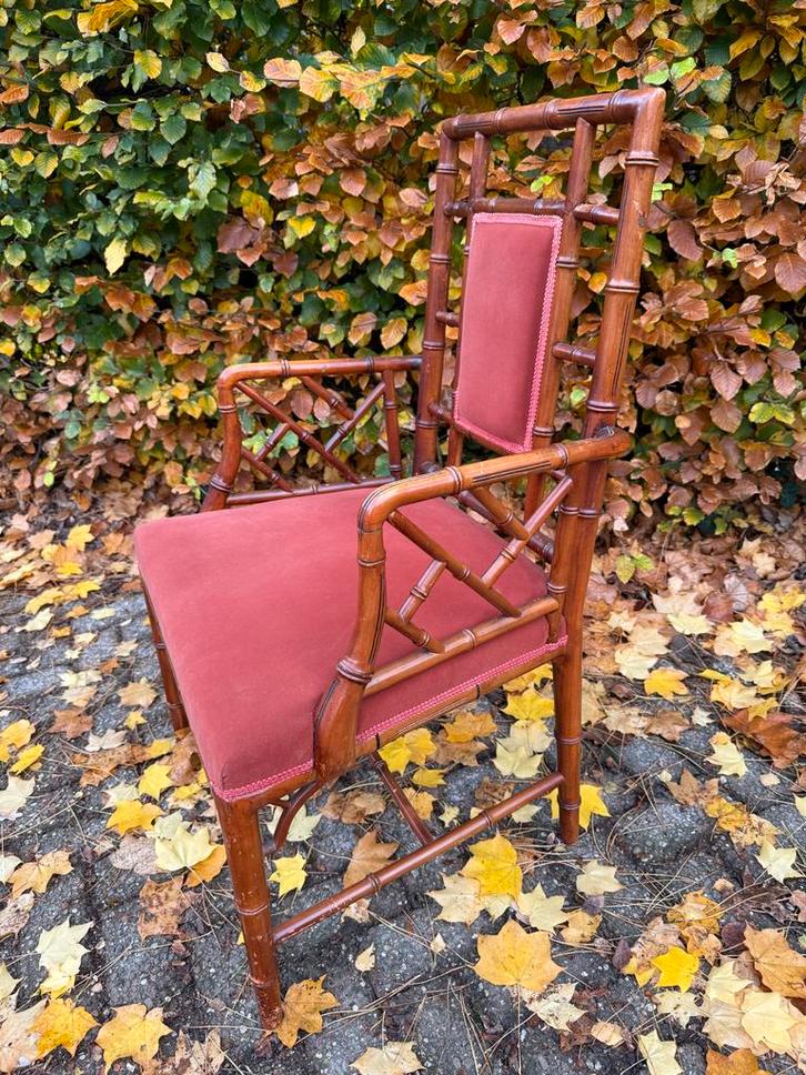 Faux Bamboo Chippendale Stoel - Sfeervol Design, Huis en Inrichting, Stoelen, Gebruikt, Eén, Hout, Bruin, Ophalen of Verzenden