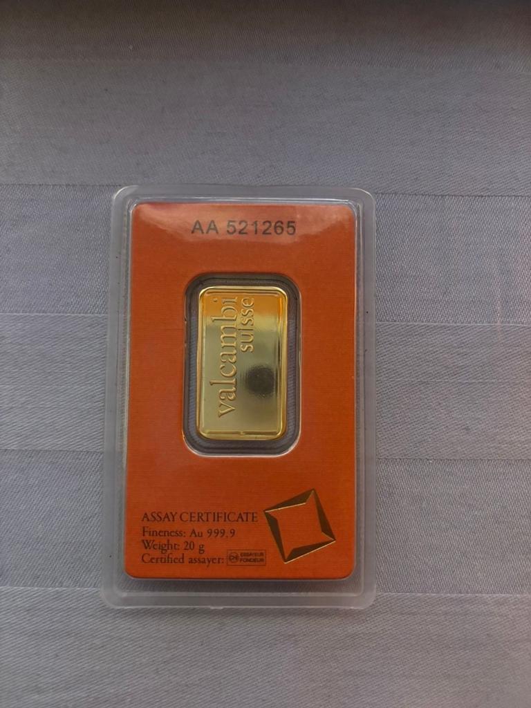 Valcambi Suisse 20g Gouden Baar, Postzegels en Munten, Edelmetalen en Baren, Ophalen of Verzenden, Goud
