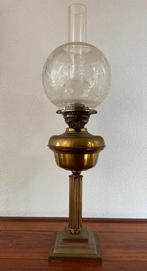 Antiek Engels staande olielamp, brons messing, glas, Antiek en Kunst, Antiek | Lampen, Ophalen