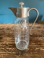 Antieke glazen karaf met verzilverd deksel, Antiek en Kunst, Ophalen of Verzenden