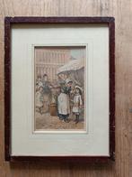 Antieke prent vrouw en kind op de markt, Ophalen of Verzenden, Voor 1940, Zo goed als nieuw, Prent