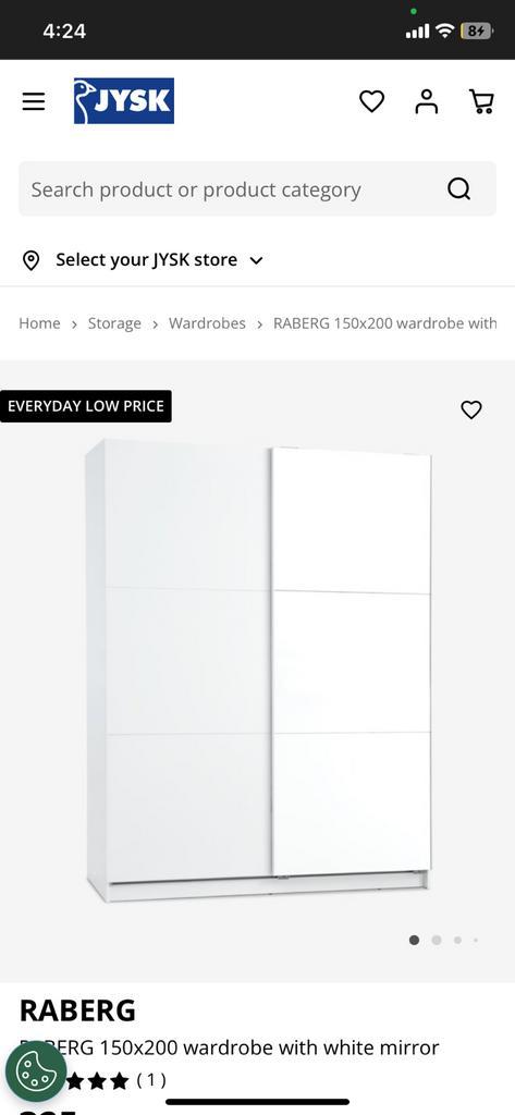 White cupboard (150*200) with giant mirror, Huis en Inrichting, Kasten | Kledingkasten, Zo goed als nieuw, 25 tot 50 cm, Ophalen