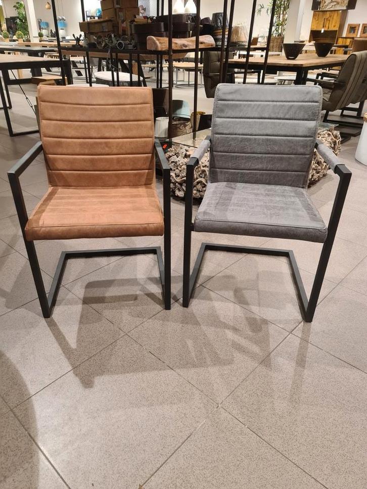 Nieuwe eetkamerstoel Nine leer microvezel cognac/antraciet, Huis en Inrichting, Stoelen, Nieuw, Vijf, Zes of meer stoelen, Hout