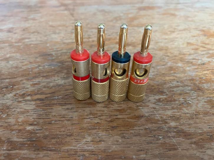 4 VLS Schroef-banaan / banana-pluggen – 3 rood, 1 net anders, Audio, Tv en Foto, Luidsprekers, Gebruikt, Subwoofer, Overige merken