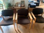 3 bruine stoffen stoelen, Huis en Inrichting, Stoelen, Ophalen, Gebruikt, Stof, Drie