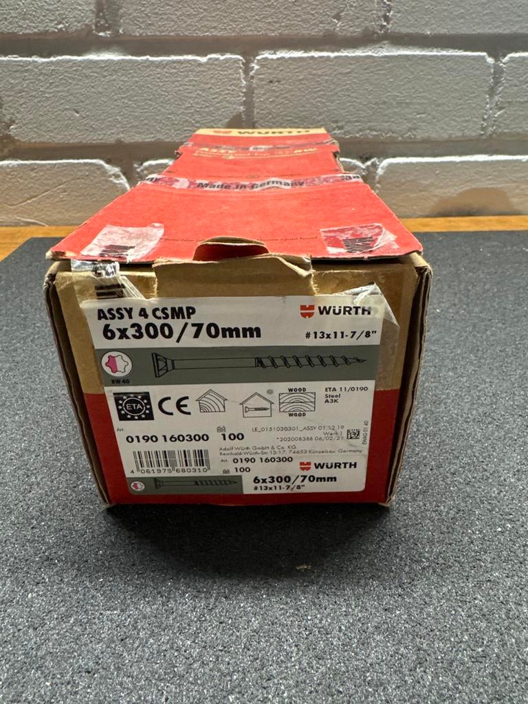 Doos Würth Assy 4 CSMP schroeven 6x300/70mm, Doe-het-zelf en Verbouw, Ophalen of Verzenden, Nieuw, 250 mm of meer, Schroeven