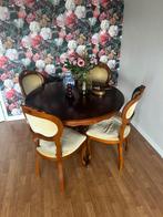 Massief houten eettafel met bijpassende stoelen Queen Ann, Gebruikt, 100 tot 150 cm, Queen Ann, Rond