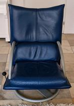 ROLF BENZ DRAAIFAUTEUIL DONKERBLAUW LEDER, Huis en Inrichting, Fauteuils, Ophalen, Gebruikt, 75 tot 100 cm, Leer