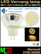 Chalet LED MR11 GU4 LEDspot LEDlamp 3W - 12SMD5733 - Warmwit, Led-lamp, Minder dan 30 watt, Nieuw, Bipin of Steekvoet