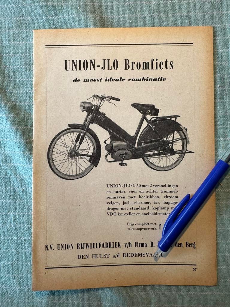 Advertentie Union Jlo G50, Fietsen en Brommers, Handleidingen en Instructieboekjes, Verzenden, Zo goed als nieuw