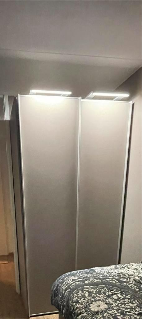 Schuifdeurkast Sepia met Verlichting - 150x222 cm, Huis en Inrichting, Kasten | Kledingkasten, Zo goed als nieuw, 200 cm of meer