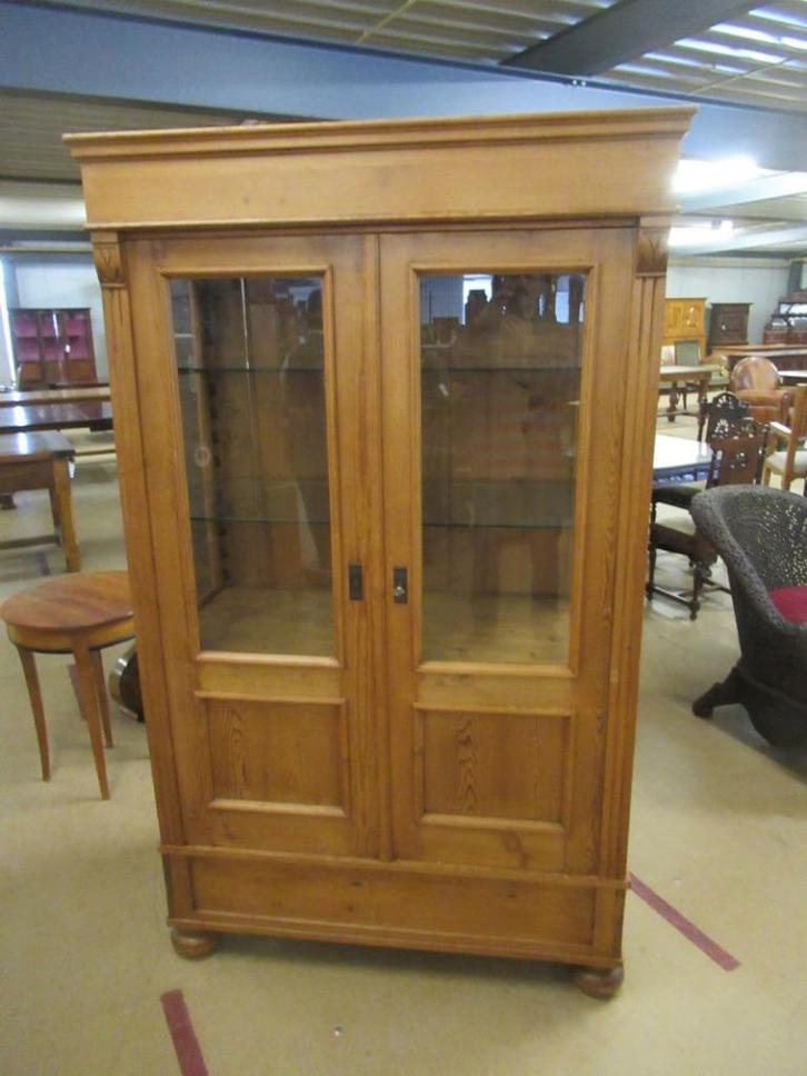 Oer 11477 ANTIEKE grenenhouten glaskast, Antiek en Kunst, Antiek | Meubels | Kasten, Ophalen