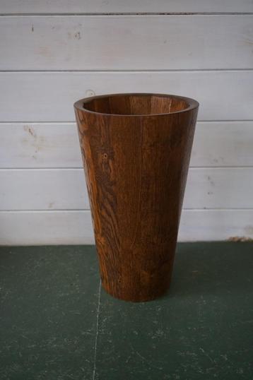 vintage bruin eiken hout paraplubak bloempot zwaar massief. beschikbaar voor biedingen