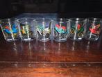 Vintage Franse Shotglaasjes met Auto's - Set van 6, Verzamelen, Glas en Borrelglaasjes, Ophalen of Verzenden, Gebruikt, Borrel- of Shotglas