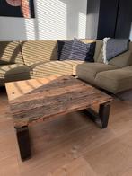 Robuuste salontafel van wagonplanken, Ophalen, Gebruikt, 100 tot 150 cm, Vierkant