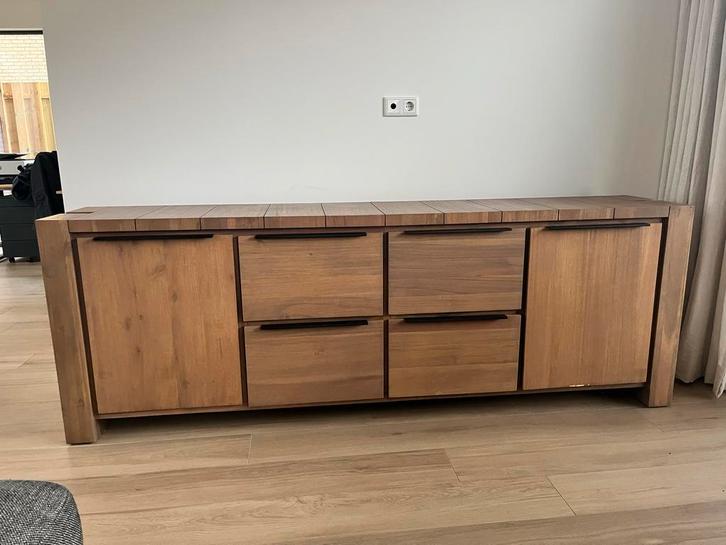 Robuust Massief Houten Dressoir, Huis en Inrichting, Kasten | Dressoirs, Gebruikt, 200 cm of meer, 25 tot 50 cm, Met lade(s), Overige houtsoorten