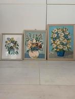 3 x Vintage Bloemstilleven in Lijst. Retro, Ophalen of Verzenden