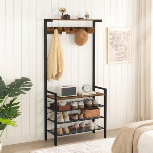 Nieuw-Kapstok-Garderoberek - Schoenenrek-Bruin -74x30x181cm, Huis en Inrichting, Woonaccessoires | Kapstokken, Nieuw, Wandkapstok