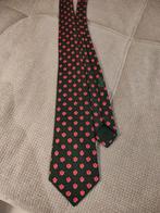 Hermes Zijden Stropdas Bloemenpatroon, donker groen, rozen, Ophalen of Verzenden, Zo goed als nieuw, Roze