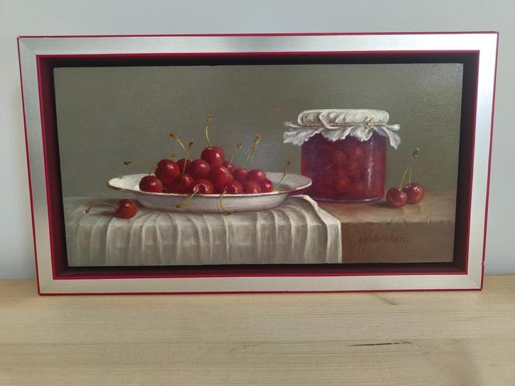 Zeer mooi Schilderij Hans Habraken "Kersen" met een lijst, Antiek en Kunst, Kunst | Schilderijen | Klassiek, Ophalen of Verzenden