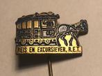Metalen Reis- en Excursiever. R.E.T. Speld (Blauw/Messingkl), Verzamelen, Speldjes, Pins en Buttons, Verzenden, Zo goed als nieuw