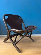 Vintage Bamboo Lounge Fauteuil met Skai Leer, Huis en Inrichting, Ophalen, Gebruikt, Leer