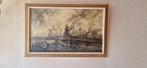 Olieverf op doek schilderij Willem/Wim Bos - Haven Rotterdam, Antiek en Kunst, Ophalen