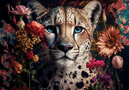 Jachtluipaard fotobehang Bloemen, Cheetah, Muurdeco4kids, Huis en Inrichting, Stoffering | Behang, Verzenden