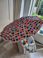 Retro vintage rood/blauw geblokt kinderwagen parasol franjes, Kinderen en Baby's, Kinderwagens en Combinaties, Ophalen of Verzenden