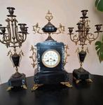 Antieke klok en garnituurset 3 delig marmer ca.1880, Antiek en Kunst, Ophalen