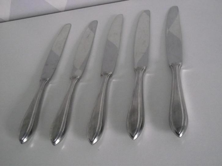 5 RVS puntfilet diner mes 25 cm Zilverstad z.g.a.n. 1950 p s, Antiek en Kunst, Antiek | Bestek, Ophalen of Verzenden