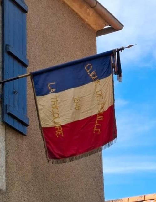 Oude antieke Franse Parade vlag vaandel gemeentehuis zijde, Diversen, Vlaggen en Wimpels, Ophalen of Verzenden
