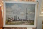 Antieke schoolplaat J.B. Wolters: Het olieveld van Schoonebe, Antiek en Kunst, Ophalen of Verzenden, Stad- en Dorpsgezichten